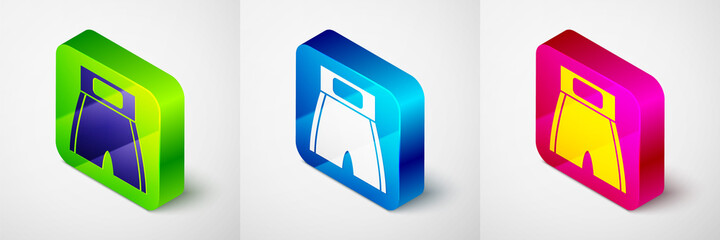 Isometric Boxing short icon isolated on grey background. Square button. Vector.