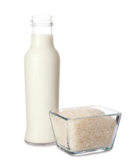 Bottle of rice milk on white background