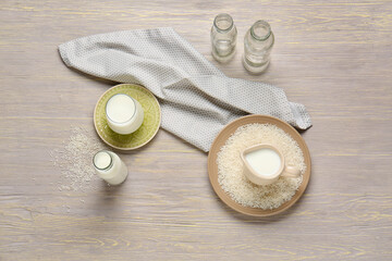 Healthy rice milk on table