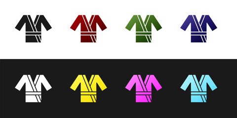 Set Japanese traditional costume Kimono icon isolated on black and white background. Vector.