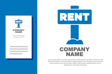 Blue Hanging sign with text Rent icon isolated on white background. Signboard with text For Rent. Logo design template element. Vector.