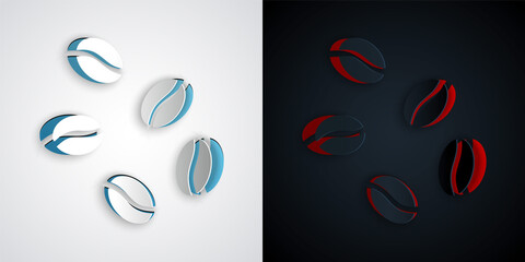 Paper cut Coffee beans icon isolated on grey and black background. Paper art style. Vector.