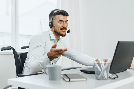 Disabled Young Man Businessman Working From Home