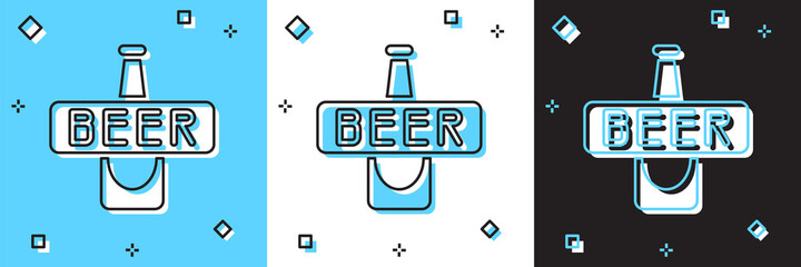 Set Beer bottle icon isolated on blue and white, black background. Vector.