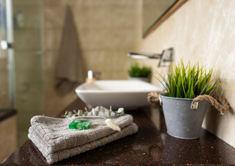 A modern arrangement of the bathroom in the contemporary appartment