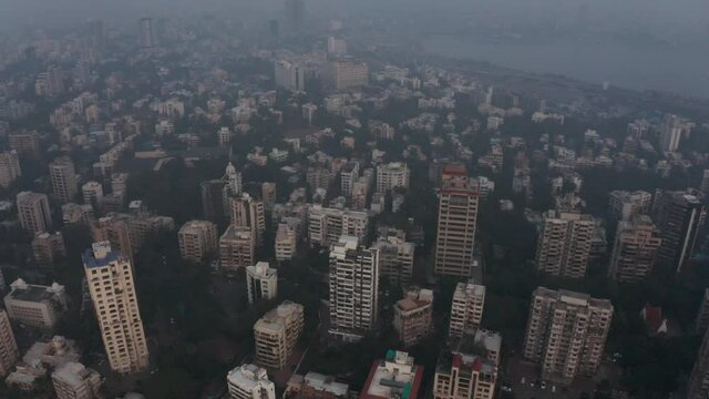 Drone shot back from mt mary bandstand Mumbai hazy