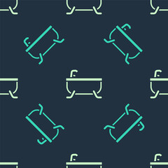 Green and beige Bathtub icon isolated seamless pattern on blue background. Vector.