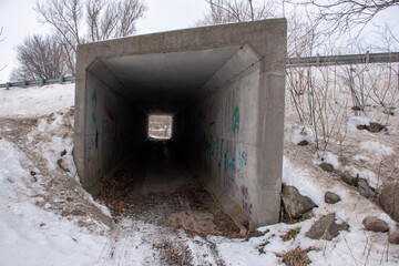 Graffiti tunnel mouth urban in winter