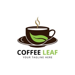 Nature Coffee logo designs, Leaf Cup logo symbol