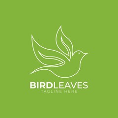 bird leaf logo vector icon template download line art outline
