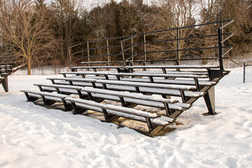 Empty bleachers in winter