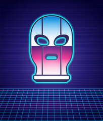 Retro style Mexican wrestler icon isolated futuristic landscape background. 80s fashion party. Vector.