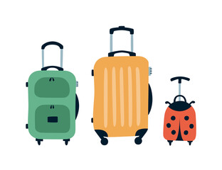Travel bags. Family travel concept. Hand drawn cartoon vector illustration. Object isolated