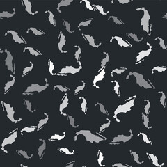 Grey Map of mexican icon isolated seamless pattern on black background. Vector.