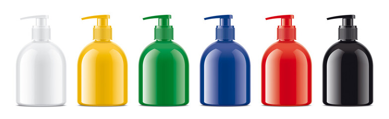 Set of colored non-transparent droppers bottles. 