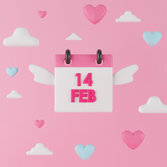 3d render Valentine's day calendar on cute pink background.