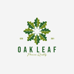 Emblem or Circle of Oak Leaf Logo Vector, Leaves Design for Business, Meditation by Oak of Illustration Vintage, Healthy Logo, Acupuncture Spa © PyruosID