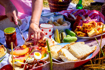 Woman is preparing breakfast in retro style, like old times