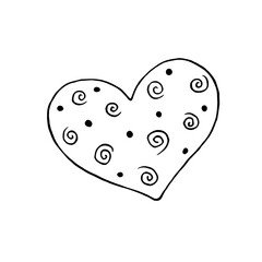 Simple hand drawn outline decorative heart isolated in doodle style. Pattern of dots and lines. Design element, symbol of love