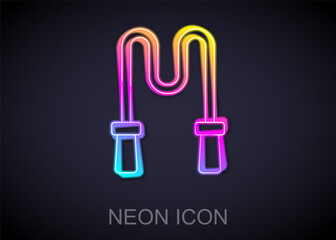 Glowing neon line Jump rope icon isolated on black background. Skipping rope. Sport equipment. Vector.