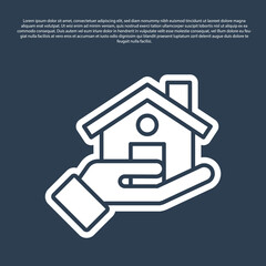 Blue line Realtor icon isolated on blue background. Buying house. Vector.