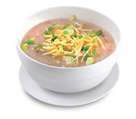 Brown rice congee in white bowl, clipping path