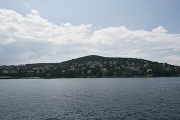 Fototapeta na wymiar Buyukada Island view from the sea. Resor island near Istanbul, Turkey.