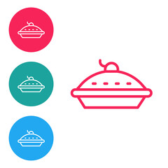 Red line Homemade pie icon isolated on white background. Set icons in circle buttons. Vector.