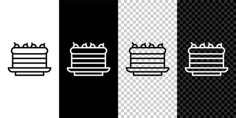 Set line Cake icon isolated on black and white,transparent background. Happy Birthday. Vector.