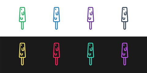 Set line Ice cream on stick icon isolated on black and white background. Sweet symbol. Vector.