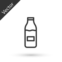 Grey line Closed glass bottle with milk icon isolated on white background. Vector.