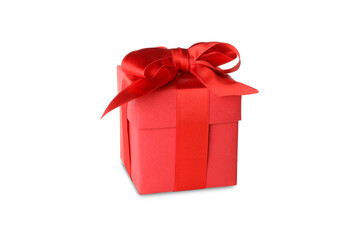 Gift box with red bow isolated on white background
