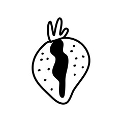 Strawberry slice doodle vector. Slice fruit in hand drawn, sketch and oneline styles. Illustration isolated on white background for print, icon, packaging