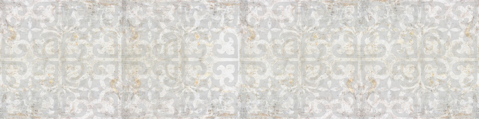Old white gray grey rusty vintage worn shabby elegant floral leaves flower patchwork motif tiles...