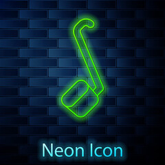 Glowing neon line Sauna ladle icon isolated on brick wall background. Vector.