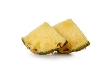 Ripe pineapple slices isolated on white background