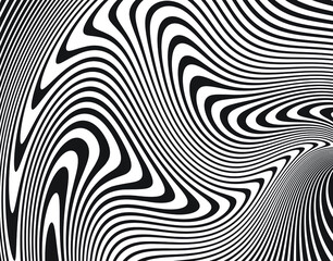  Wave design black and white. Digital image with a psychedelic stripes. Argent base for website, print, basis for banners, wallpapers, business cards, brochure, banner. Line art optical 
