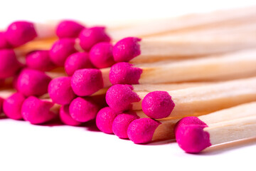 Wooden matches with sulfur for lighting a fire isolated on a white