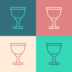 Pop art line Holy grail or chalice icon isolated on color background. Christian chalice. Christianity icon. Vector.