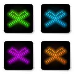 Obraz premium Glowing neon line Holy book of Koran icon isolated on white background. Muslim holiday, Eid Mubarak, Eid al-fitr, Ramadan Kareem. Black square button. Vector.