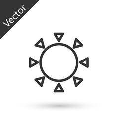 Grey line Sun icon isolated on white background. Summer symbol. Good sunny day. Vector.