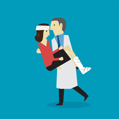 Male doctor is carrying patient