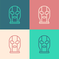 Pop art line Mexican wrestler icon isolated on color background. Vector.