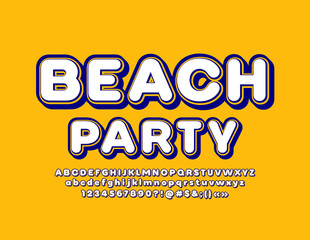 Vector event poster Beach Party. Decorative trendy Font. Stylish Alphabet Letters and Numbers set