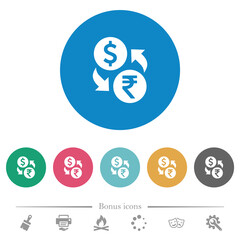 Dollar Rupee money exchange flat round icons