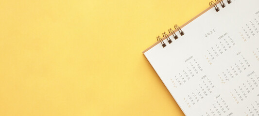 2021 calendar page on yellow color background business planning appointment meeting concept