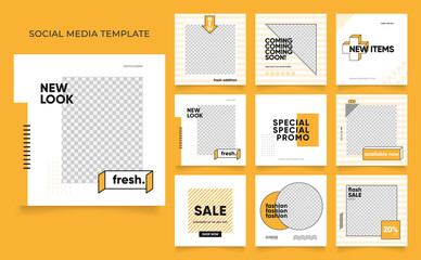 social media template banner blog fashion sale promotion. fully editable instagram and facebook square post frame puzzle organic sale poster. fresh yellow element shape vector background