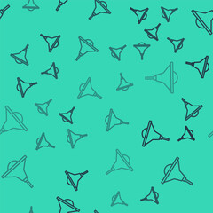 Black line Chandelier icon isolated seamless pattern on green background. Vector.