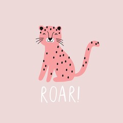 Vector card with cute leopard. Flat style print for kids © NadezdaBarkova