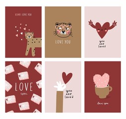 Fototapeta na wymiar Valentine's Day - vector cards in flat style. Romantic print with heart and lettering